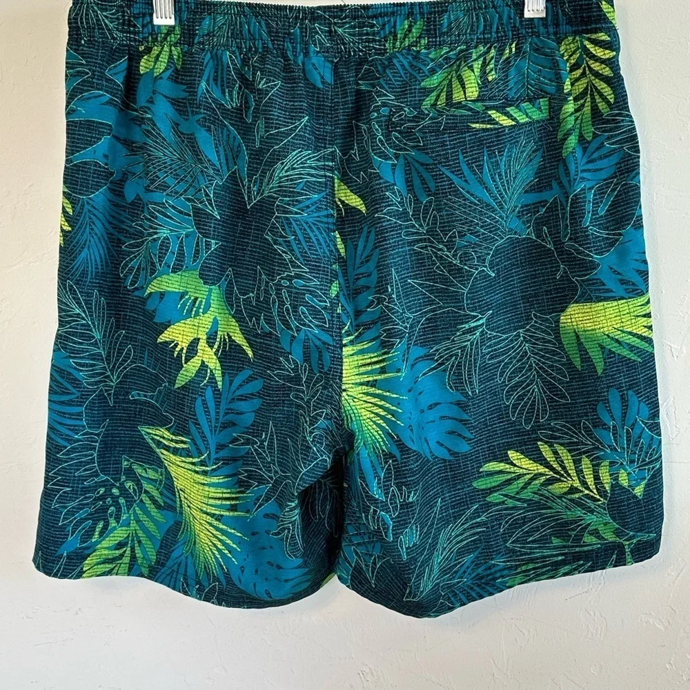 ZeroXPosur Tropical Leaf Print Drawstring Waist Swim Shorts Sz L